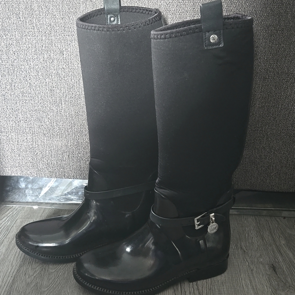 Michael Kors Black Rubber/Neoprene Stretch Rain Boots